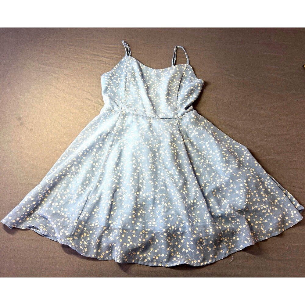 Love Tree Women Blue White Floral Fit & Flare Lace up Sundress Sweetheart Size S